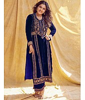 Blue velvet embroidery worked plazzo suit