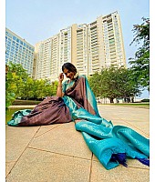 Dark blue and rama jacquard weaving work banarasi silk saree for wedding