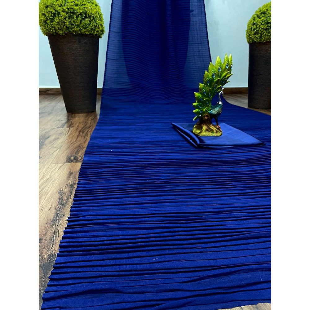 Dark blue georgette pleated partywear saree
