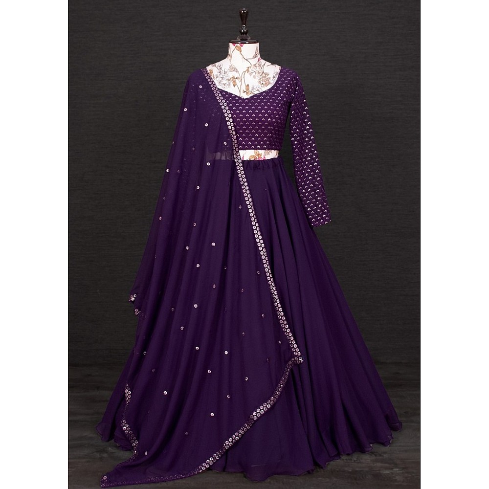 Chanderi Dark Purple Velvet Bridal Lehenga Choli
