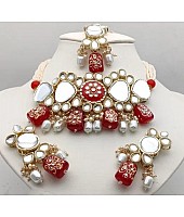 fancy necklace red & white colour Jewellery Set