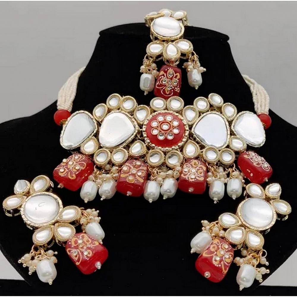 fancy necklace red & white colour Jewellery Set