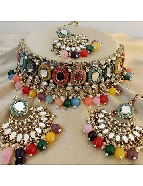 Fashion jewellery gold plated mirror kundan for women