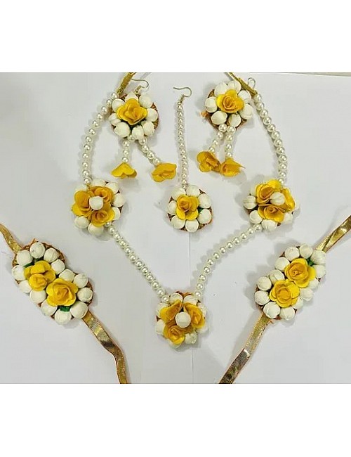 Floral Pearl Jewellery Set for Women & Girls (Mehandi/Haldi/Bridal/Baby Shower/Marriage/Wedding)