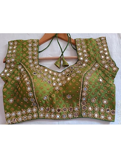 Green chanderi silk ream mirror work blouse
