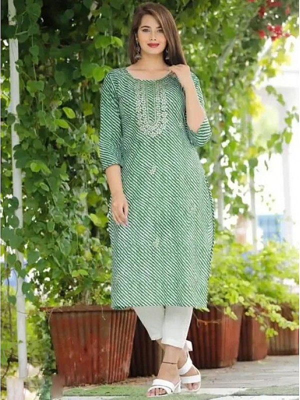 Green kurti for women cotton Fabric kurti short kurtis Three Quarter  Sleeves Trendy Fashionable Kurta Sets