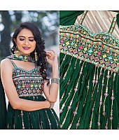Green georgette fancy embroidery work sharara suit