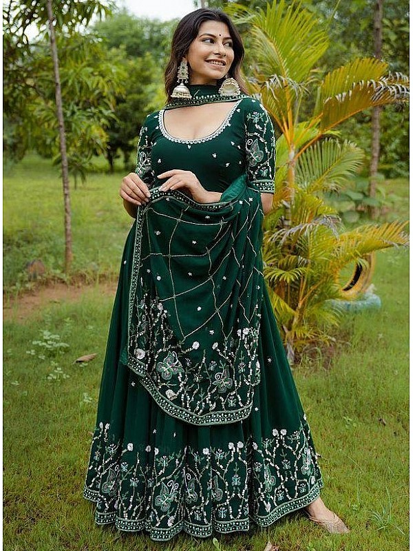 Sizzling OliveGreen Color Heavy Net Embroidered Wedding Wear Anarkali Suit-bdsngoinhaviet.com.vn
