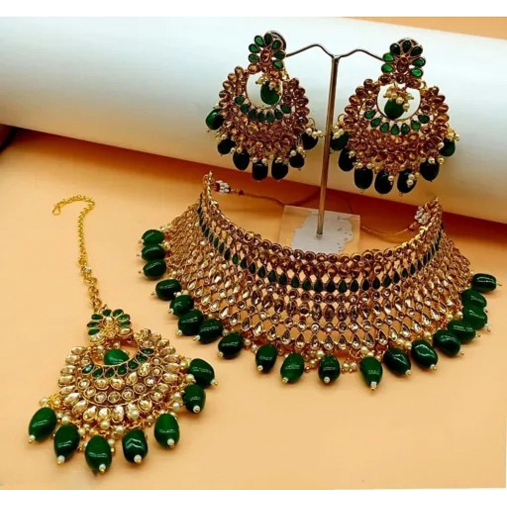 Green Pearls Gold Plated Jewellery Set for Women