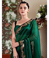 Green rangoli silk sequence work border fancy party wear saree