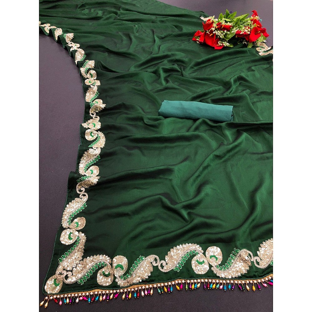 Green rangoli silk sequence work border fancy party wear saree