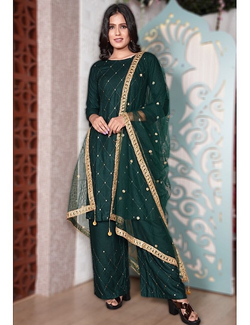 Green rayon embroidered plazzo suit