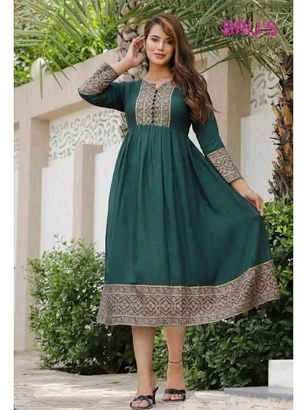 Green Paisely Cotton Hand Block Anarkali Set online in USA | Free Shipping  , Easy Returns - Fledgling Wings