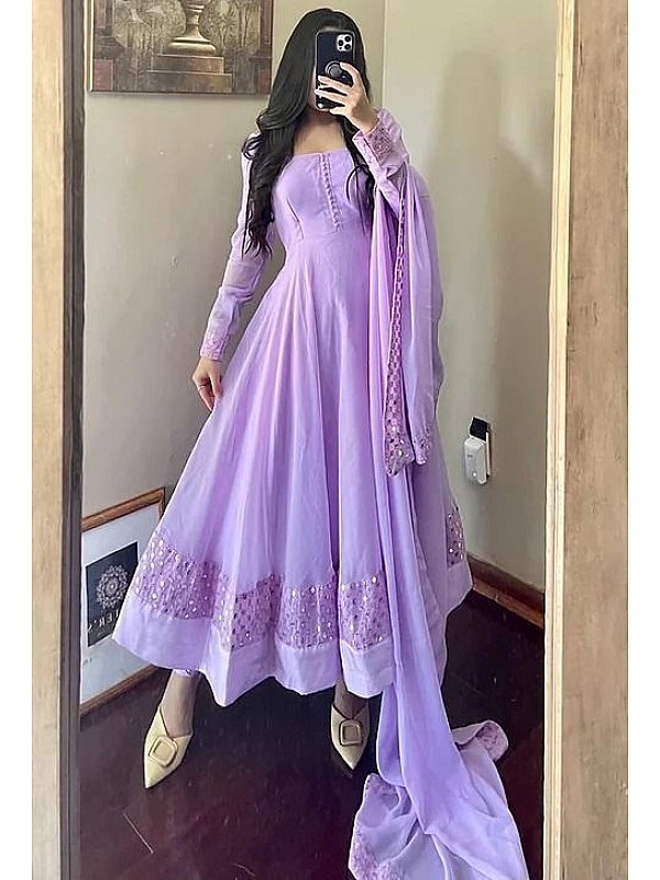 Purple Designer Embroidered Anarkali Gown - Luxury Shukra