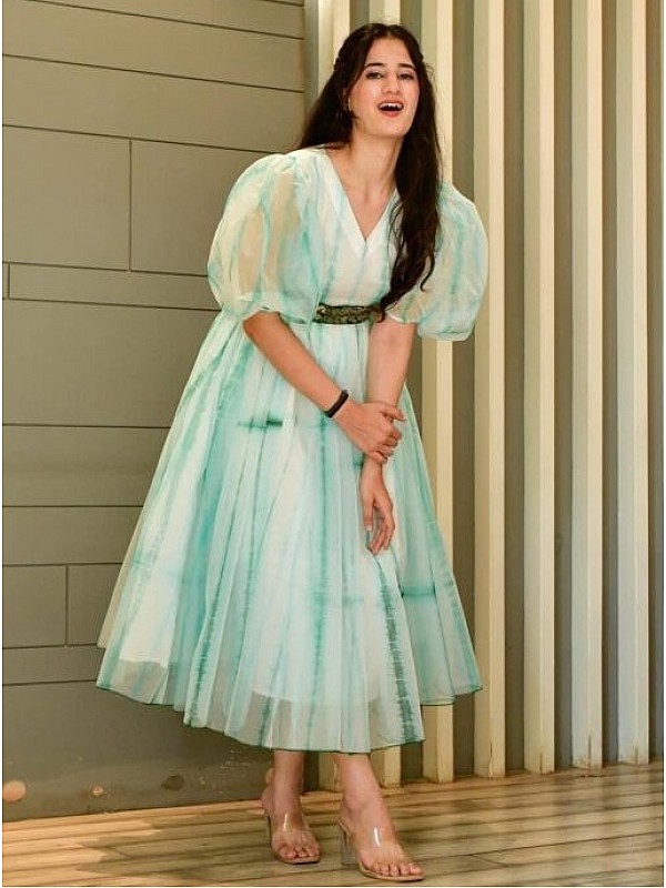 Sleeves Designed Round Necked Maxi Party Frock with Side Open-SunMart Lanka-donghotantheky.vn