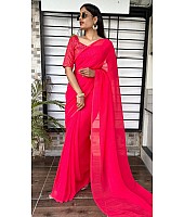 Magento pink georgette pleated partywear saree with heavy sequence work blouse