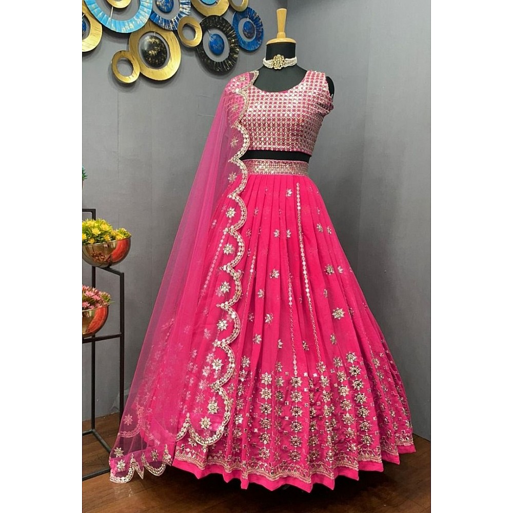 Magento pink georgette sequence embroidered lehenga choli