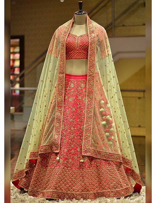 Magento red two tone silk heavy embroidered brial lehenga choli