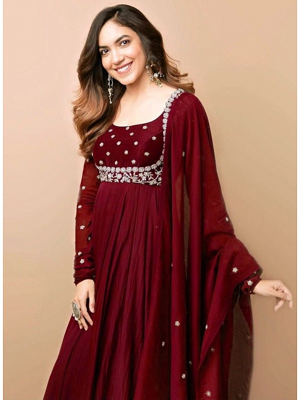Shop Now Maroon Anarkali Dress - ADIRICHA