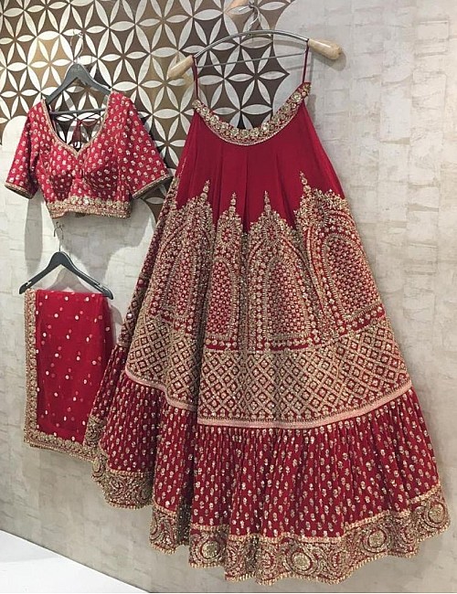 Maroon georgette heavy embroidered designer wedding lehenga choli