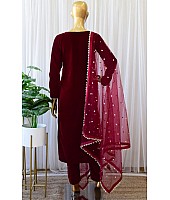 Maroon velvet party wear pant salwar suit