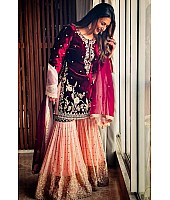 Maroon velvet top embroidery work sharara suit for wedding