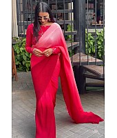 Multi shade red georgette pleated saree with heavy blouse