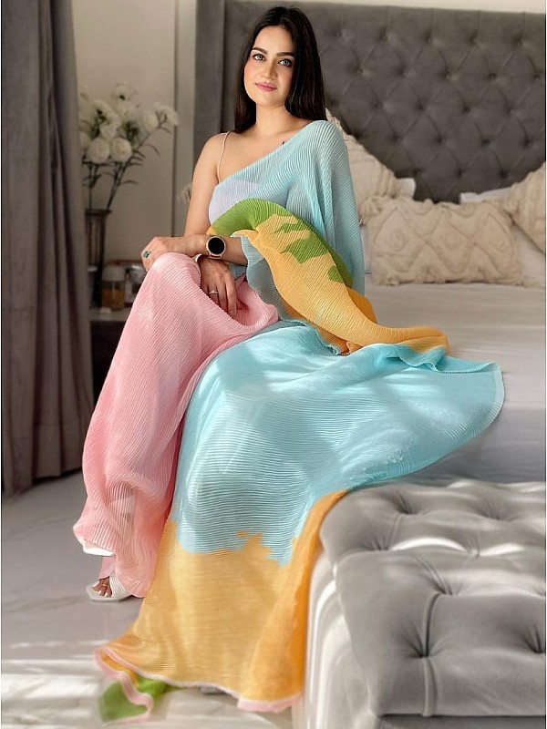Deepika Padukone Georgette Multicolor Saree – PANACHE ONLINE BOUTIQUE