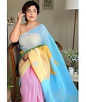 Multicolor georgette pleated designer printed saree
