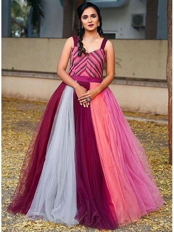 Buy Designer Gown Fancy Net in Maroon Online
