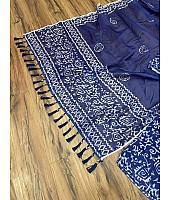 Navy blue chanderi silk printed churidar salwar suit
