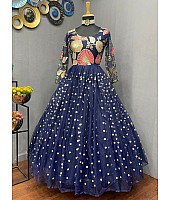 Navy blue georgette and soft net embroidered gown