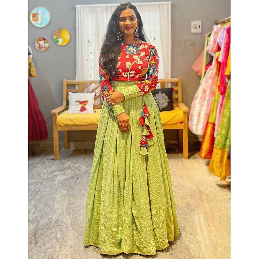 Vibrant Parrot Green Color Heavy Net Exclusive Wedding Wear Lehenga Choli