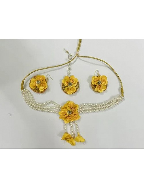 Pearl Flower Jewellery Set for Women & Girls (Mehandi/Haldi/Bridal/Baby Shower/Marriage/Wedding)