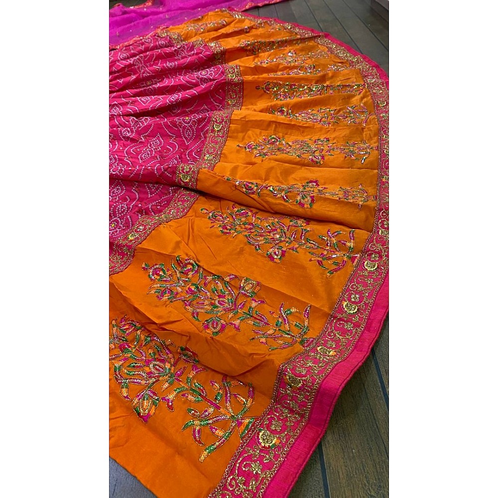 Pink and orange print thread sequence embroidered designer wedding lehenga choli