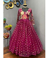Pink georgette and soft net embroidered gown