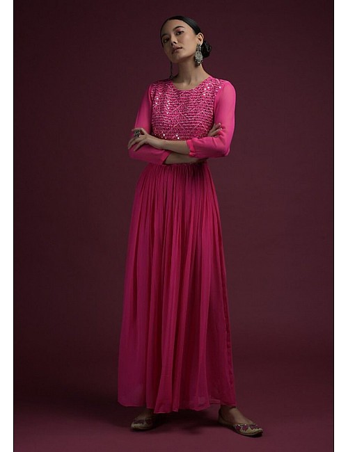 Pink georgette embroidered ethnic jump suit