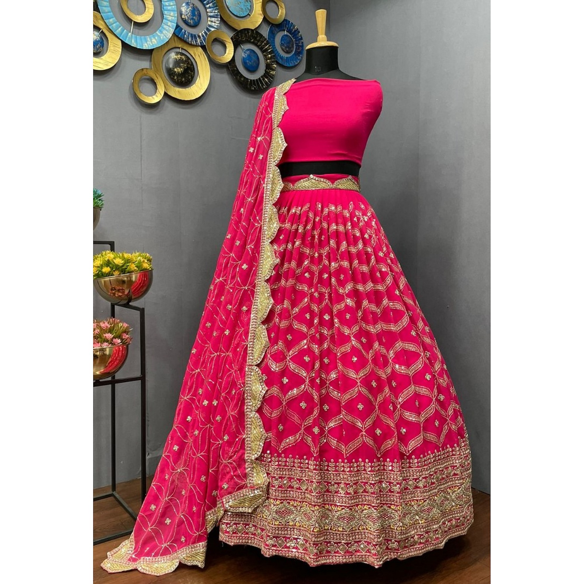 Lehenga Choli : Pink georgette heavy embroidered wedding ...