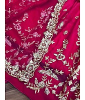 Pink georgette heavy embroidered wedding lehenga with long choli
