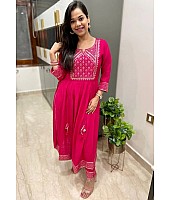 Pink malay satin silk embroidery worked salwar suit
