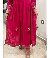 Pink malay satin silk embroidery worked salwar suit