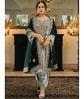 Pista green velvet embroidery worked palazzo suit