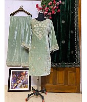 Pista green velvet embroidery worked palazzo suit