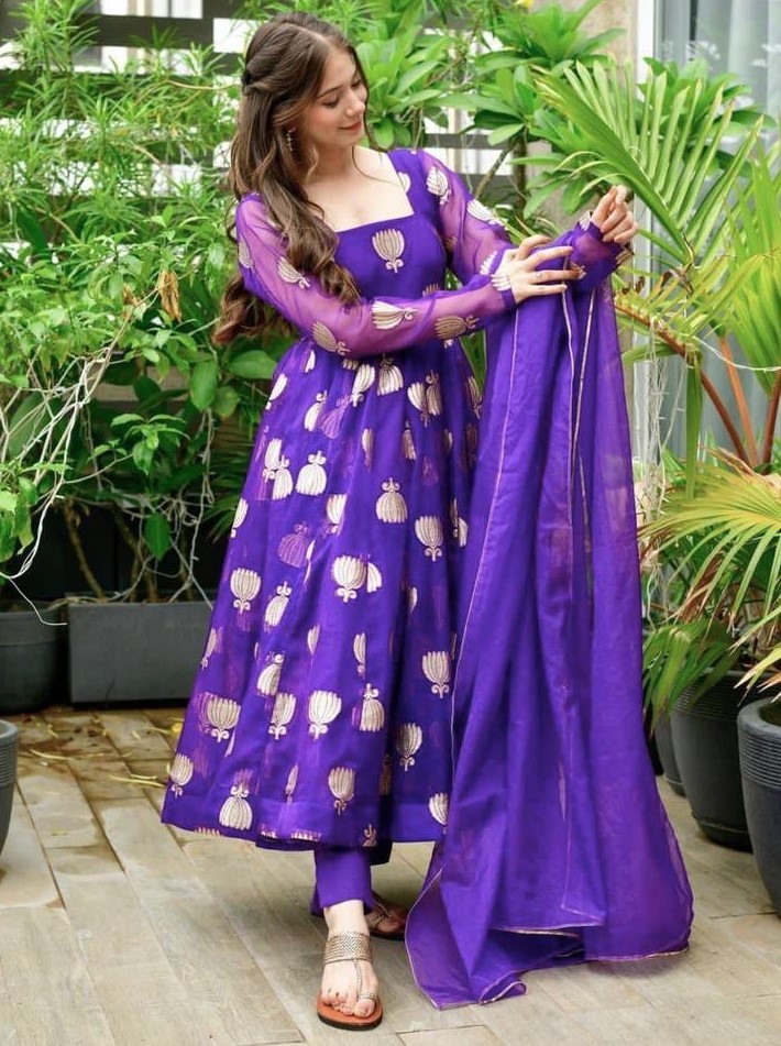 Purple Embroidered Anarkali Design by Baidehi at Pernia's Pop Up Shop 2023