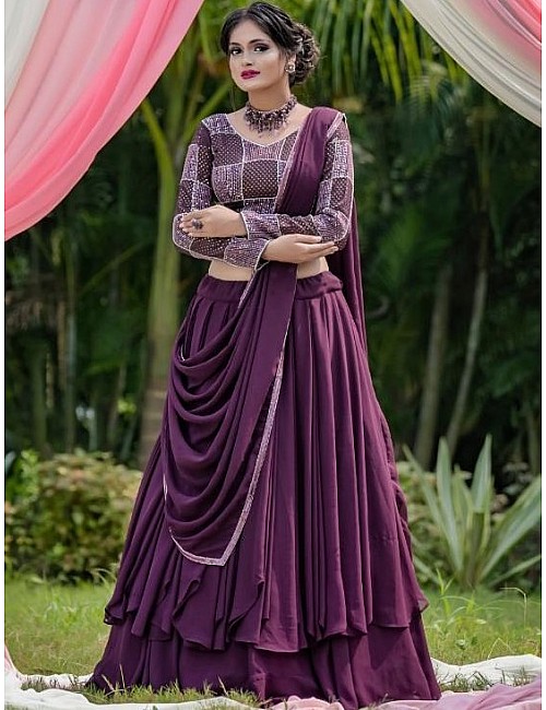 Purple georgette embroidered lehenga for function