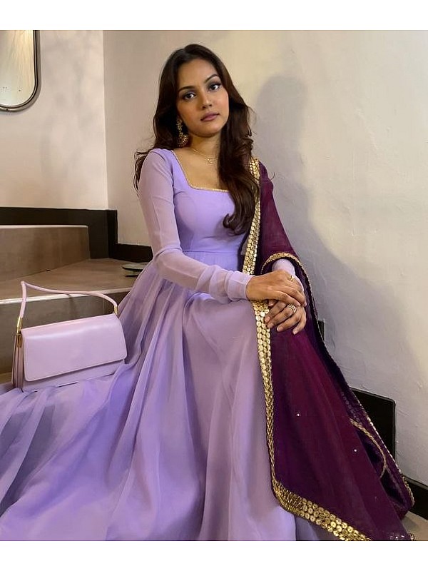Buy Long Anarkali - Designer Blooming Georgette Plum Purple Anarkali –  Empress Clothing