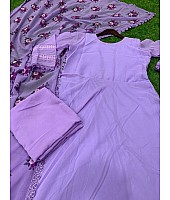 Purple georgette plain anarkali suit with floral printed dupatta