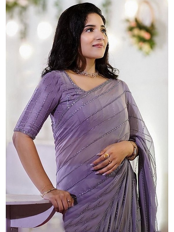 Stylee LIFESTYLE Purple Silk Woven Saree With Unstitched Blouse