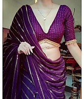 Purple georgette thread and sequence work party wear saree
