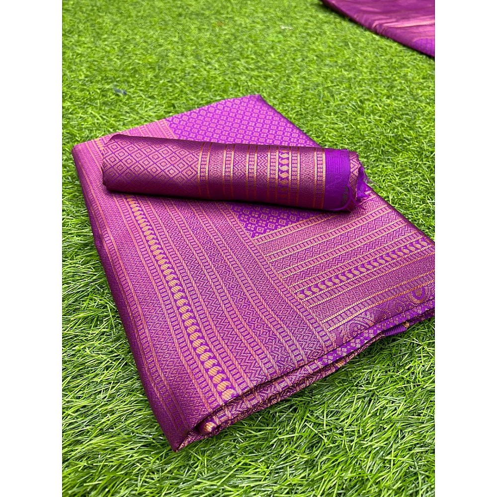 Purple jacquard weaving work banarasi silk saree for wedding